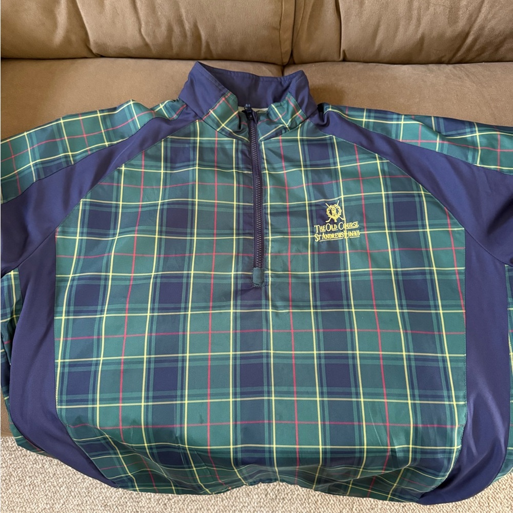 Sunice Navy and Green Plaid Quarter-Zip Pullover
